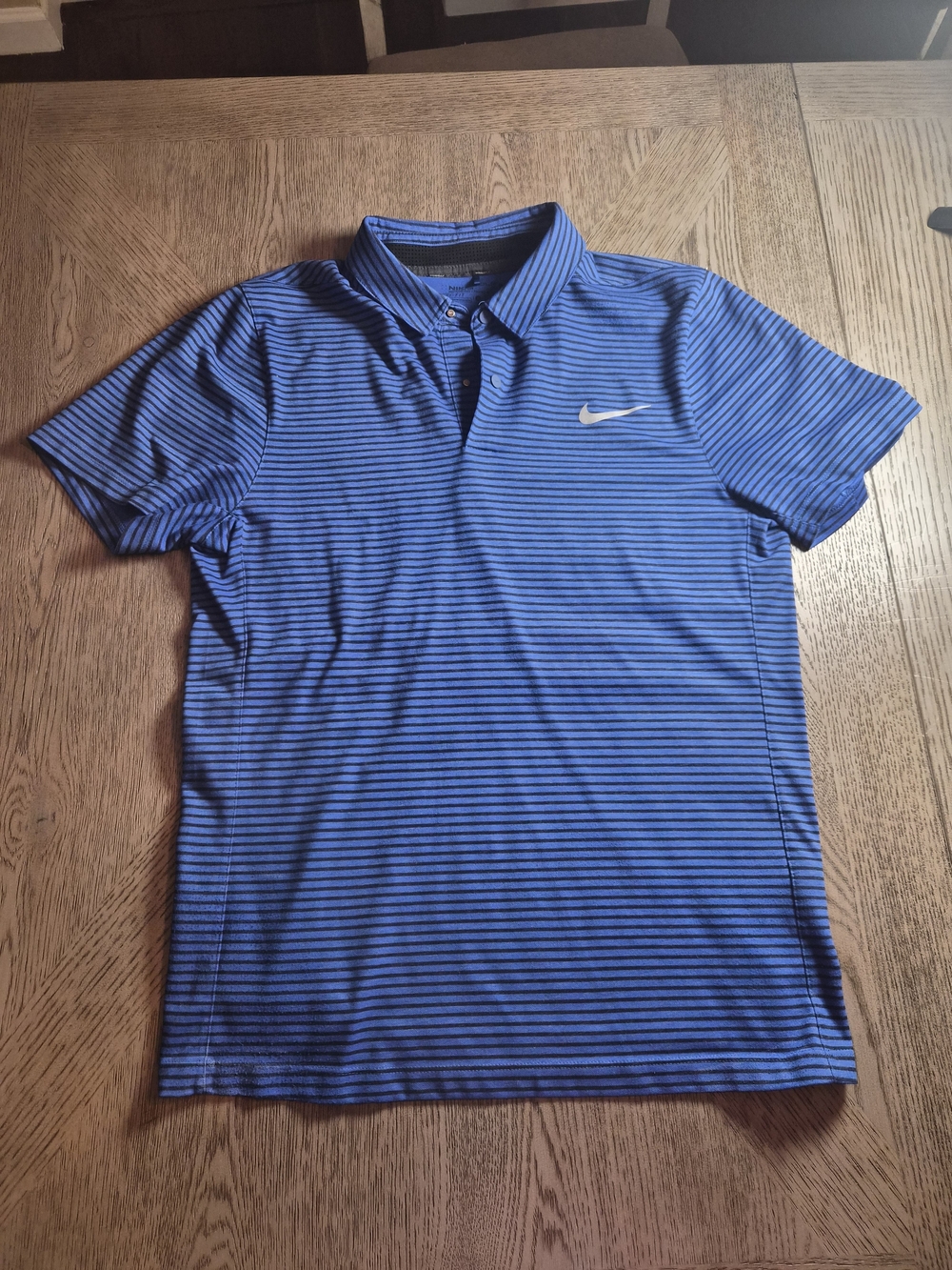 Nike Blue and Black Striped Polo Shirt